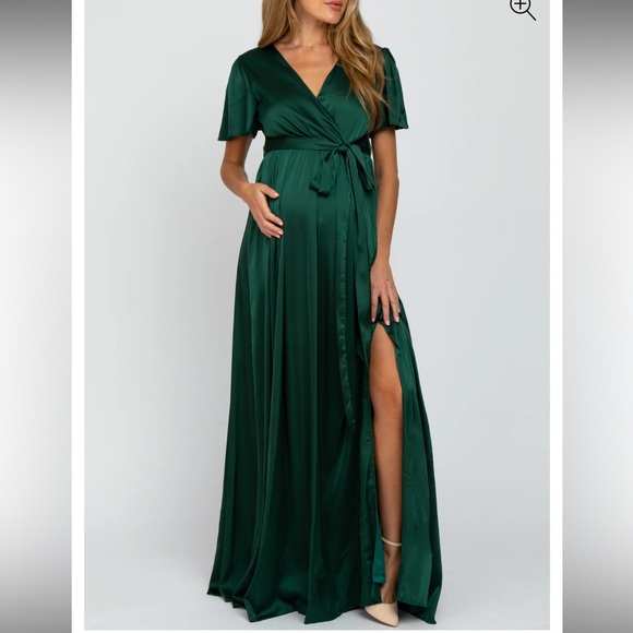 Pinkblush Green Side Slit Maternity Maxi Dress - Picture 1 of 5